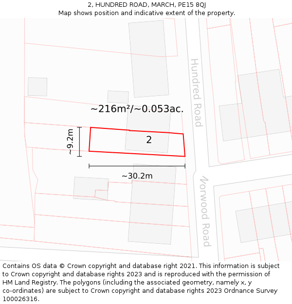 2, HUNDRED ROAD, MARCH, PE15 8QJ: Plot and title map