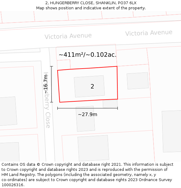 2, HUNGERBERRY CLOSE, SHANKLIN, PO37 6LX: Plot and title map