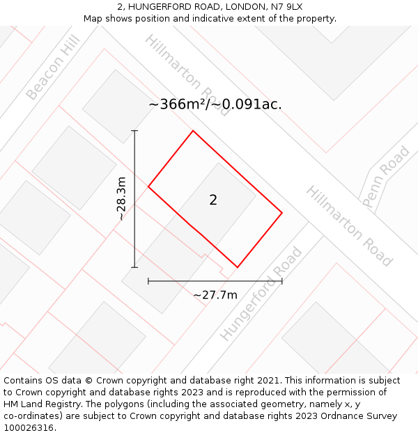 2, HUNGERFORD ROAD, LONDON, N7 9LX: Plot and title map