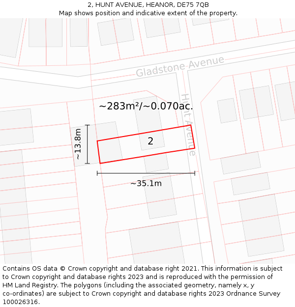 2, HUNT AVENUE, HEANOR, DE75 7QB: Plot and title map
