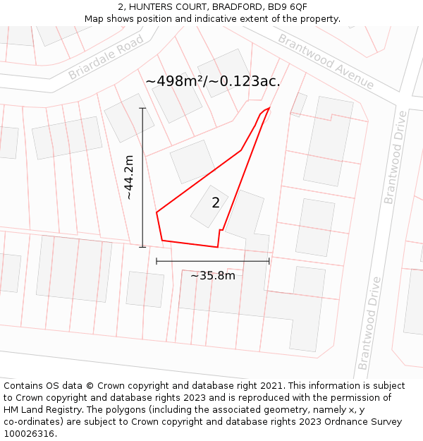 2, HUNTERS COURT, BRADFORD, BD9 6QF: Plot and title map