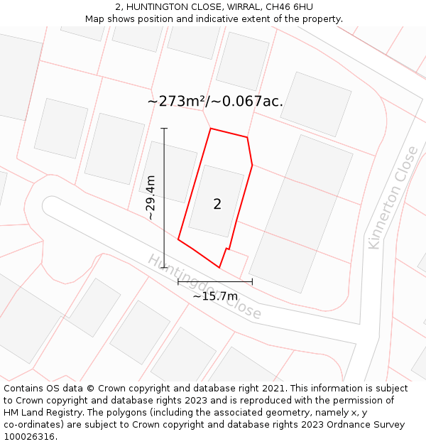 2, HUNTINGTON CLOSE, WIRRAL, CH46 6HU: Plot and title map