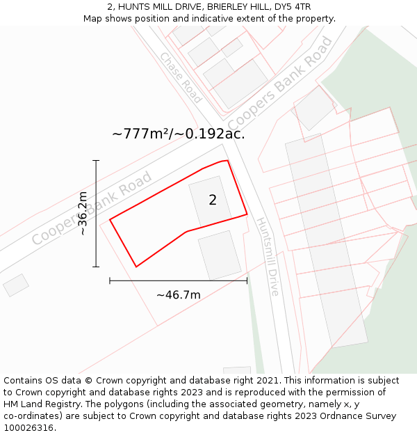 2, HUNTS MILL DRIVE, BRIERLEY HILL, DY5 4TR: Plot and title map