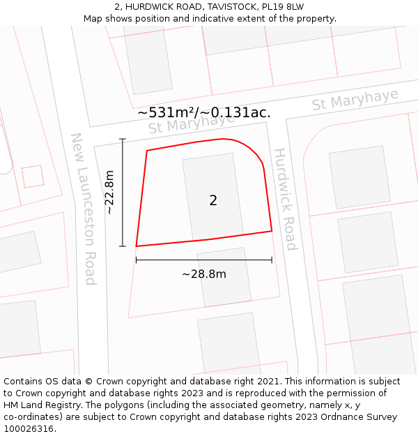 2, HURDWICK ROAD, TAVISTOCK, PL19 8LW: Plot and title map