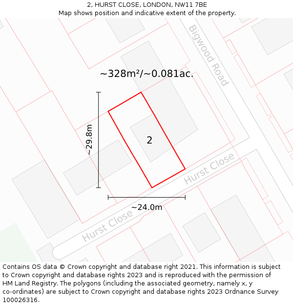 2, HURST CLOSE, LONDON, NW11 7BE: Plot and title map