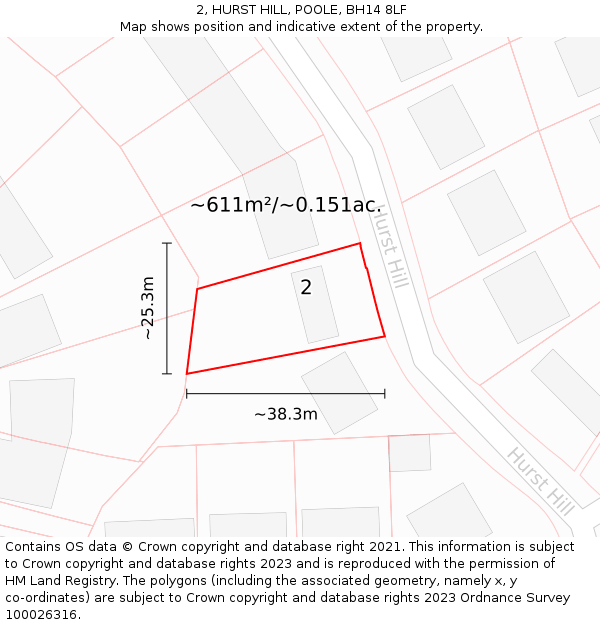 2, HURST HILL, POOLE, BH14 8LF: Plot and title map