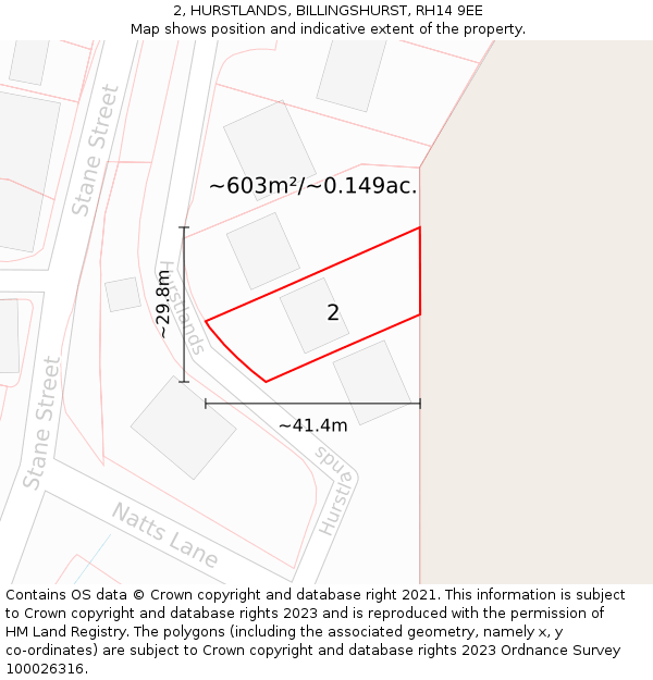 2, HURSTLANDS, BILLINGSHURST, RH14 9EE: Plot and title map