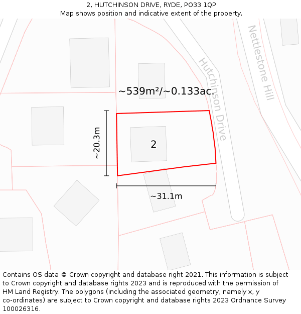 2, HUTCHINSON DRIVE, RYDE, PO33 1QP: Plot and title map