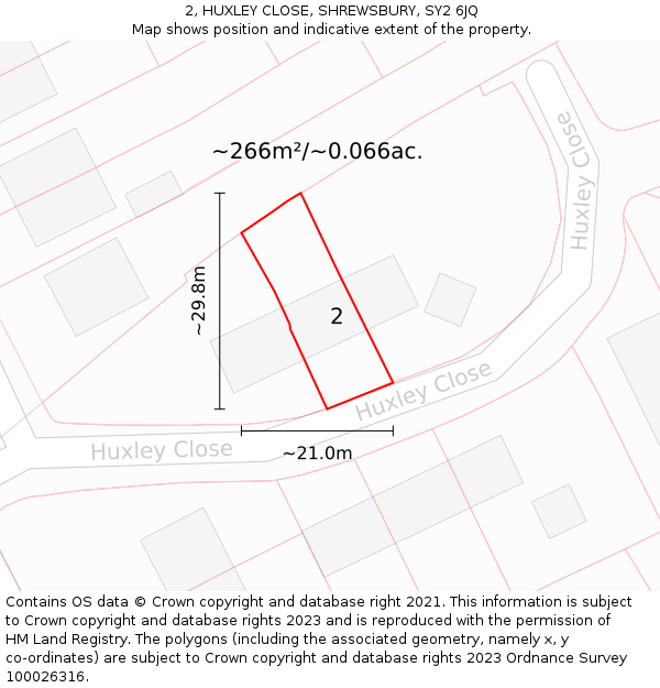 2, HUXLEY CLOSE, SHREWSBURY, SY2 6JQ: Plot and title map