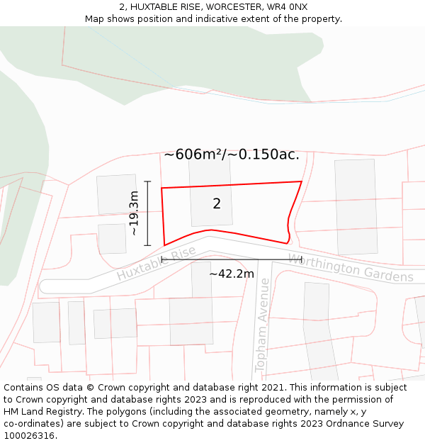2, HUXTABLE RISE, WORCESTER, WR4 0NX: Plot and title map
