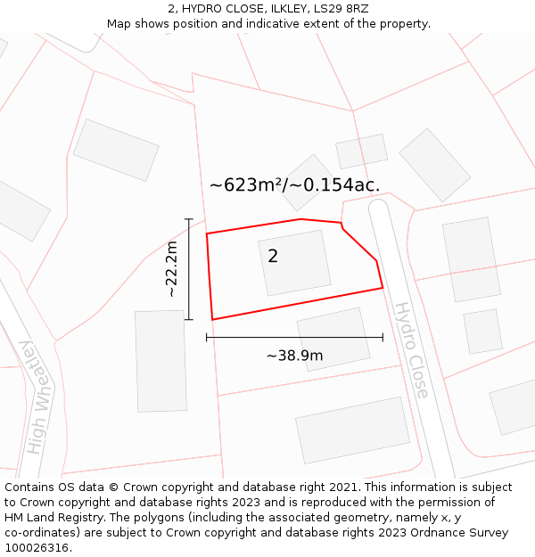 2, HYDRO CLOSE, ILKLEY, LS29 8RZ: Plot and title map