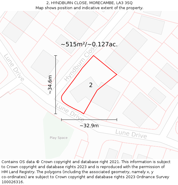 2, HYNDBURN CLOSE, MORECAMBE, LA3 3SQ: Plot and title map