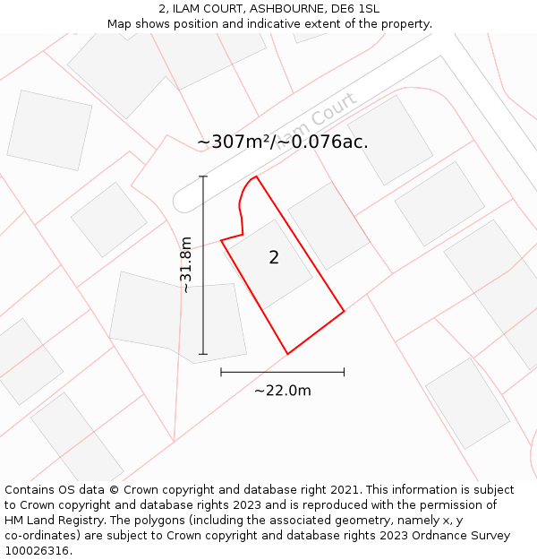 2, ILAM COURT, ASHBOURNE, DE6 1SL: Plot and title map