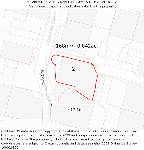 2, IMPERIAL CLOSE, KINGS HILL, WEST MALLING, ME19 4HG: Plot and title map