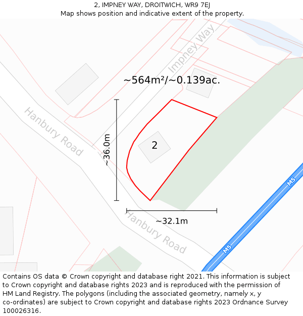 2, IMPNEY WAY, DROITWICH, WR9 7EJ: Plot and title map