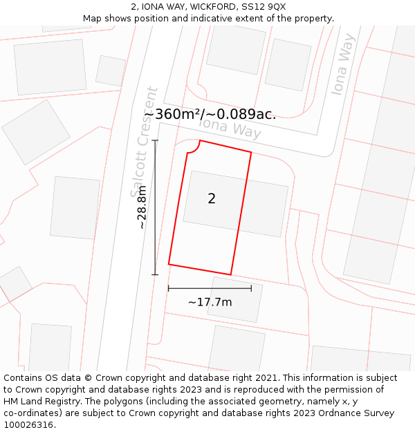 2, IONA WAY, WICKFORD, SS12 9QX: Plot and title map