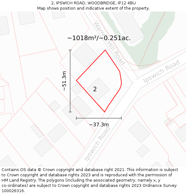 2, IPSWICH ROAD, WOODBRIDGE, IP12 4BU: Plot and title map