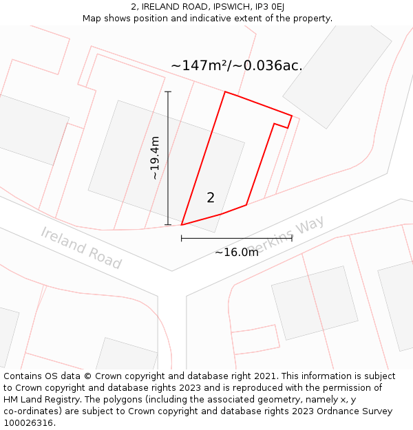 2, IRELAND ROAD, IPSWICH, IP3 0EJ: Plot and title map