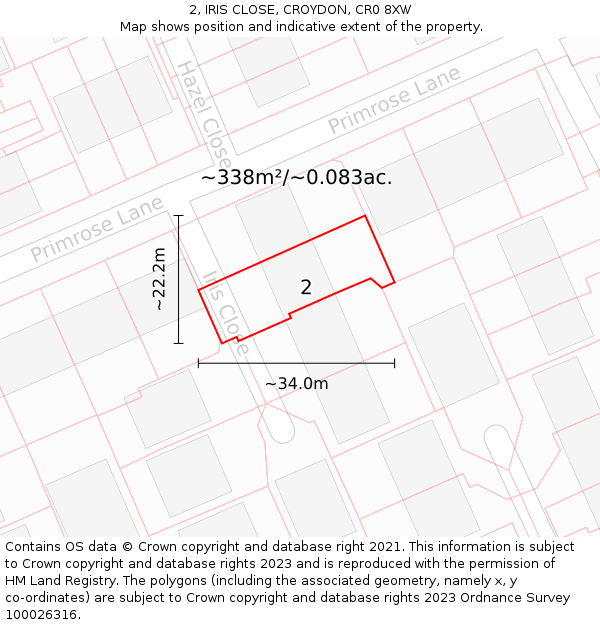 2, IRIS CLOSE, CROYDON, CR0 8XW: Plot and title map