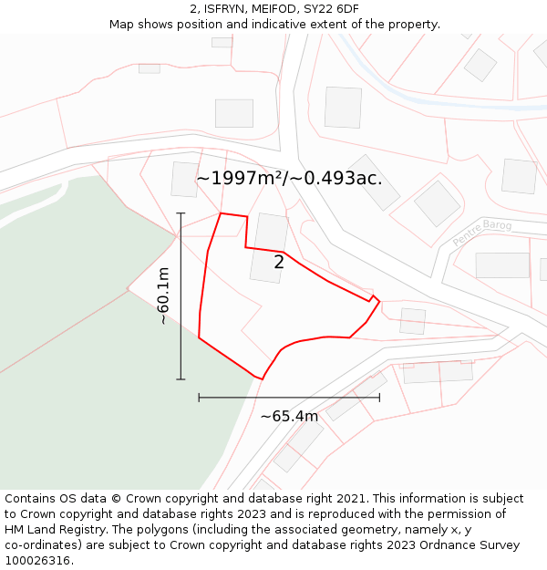 2, ISFRYN, MEIFOD, SY22 6DF: Plot and title map