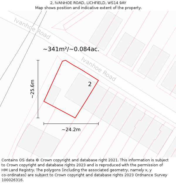2, IVANHOE ROAD, LICHFIELD, WS14 9AY: Plot and title map