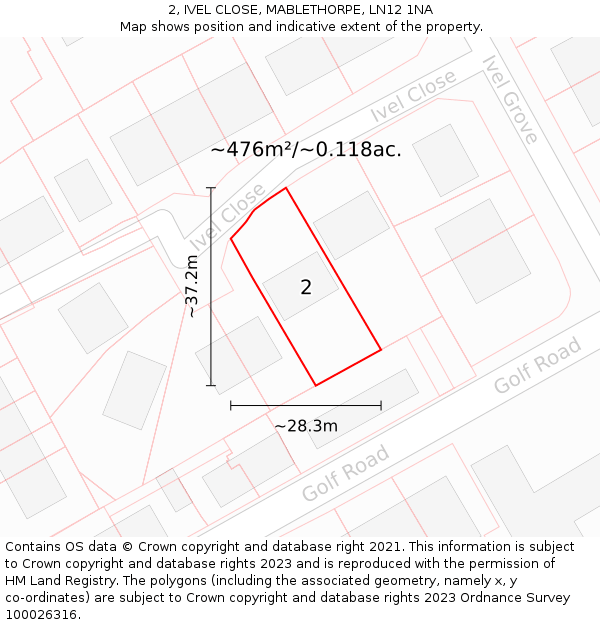 2, IVEL CLOSE, MABLETHORPE, LN12 1NA: Plot and title map