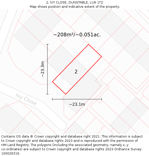 2, IVY CLOSE, DUNSTABLE, LU6 1TZ: Plot and title map