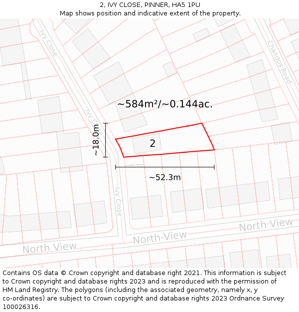 2, IVY CLOSE, PINNER, HA5 1PU: Plot and title map