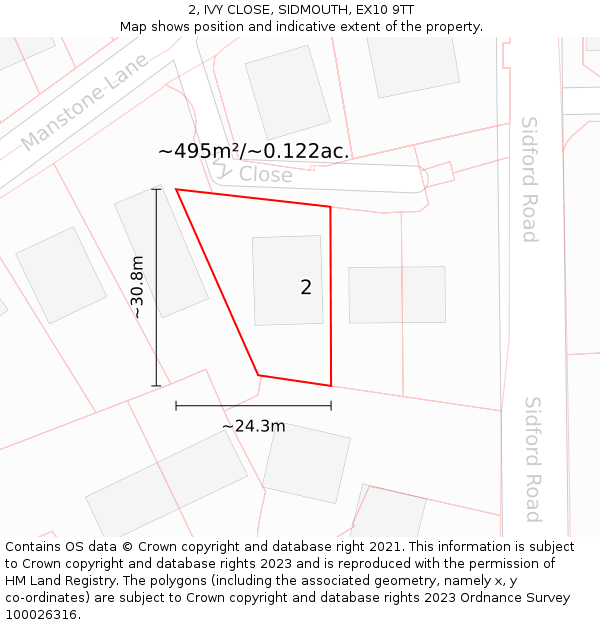 2, IVY CLOSE, SIDMOUTH, EX10 9TT: Plot and title map