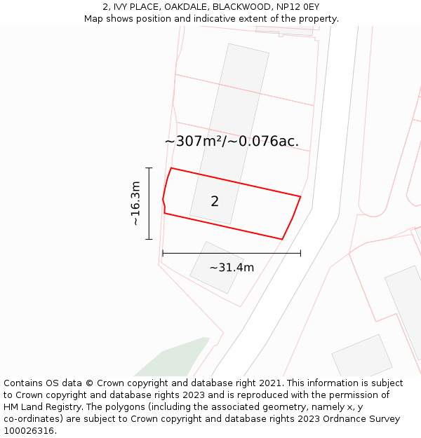 2, IVY PLACE, OAKDALE, BLACKWOOD, NP12 0EY: Plot and title map