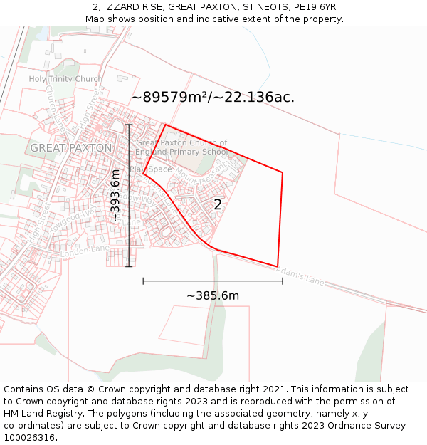 2, IZZARD RISE, GREAT PAXTON, ST NEOTS, PE19 6YR: Plot and title map