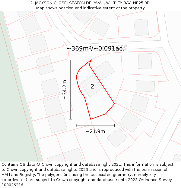 2, JACKSON CLOSE, SEATON DELAVAL, WHITLEY BAY, NE25 0PL: Plot and title map