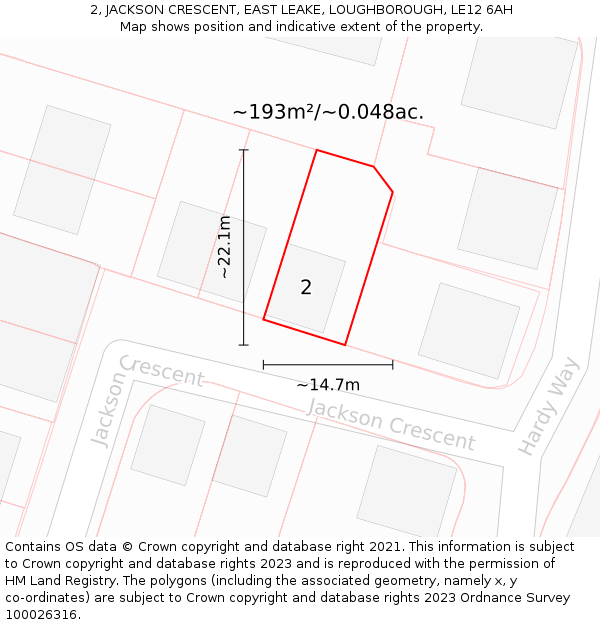 2, JACKSON CRESCENT, EAST LEAKE, LOUGHBOROUGH, LE12 6AH: Plot and title map