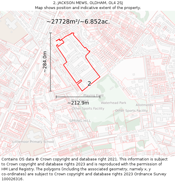 2, JACKSON MEWS, OLDHAM, OL4 2SJ: Plot and title map