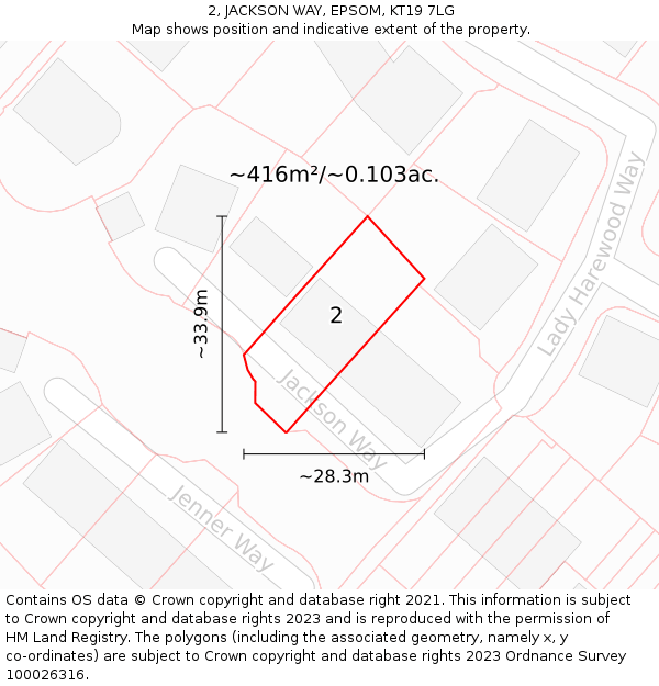 2, JACKSON WAY, EPSOM, KT19 7LG: Plot and title map