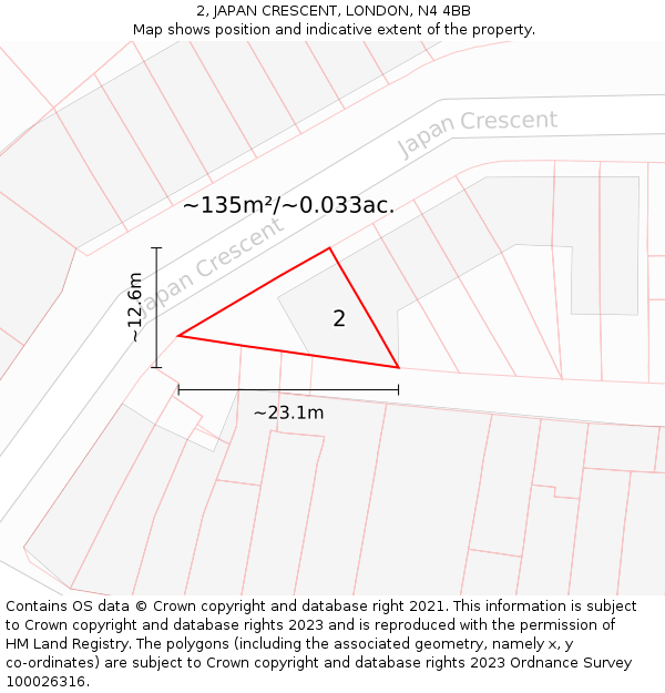 2, JAPAN CRESCENT, LONDON, N4 4BB: Plot and title map