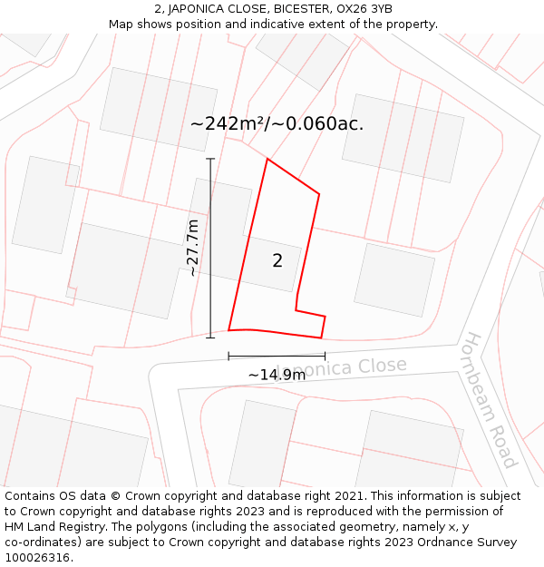 2, JAPONICA CLOSE, BICESTER, OX26 3YB: Plot and title map