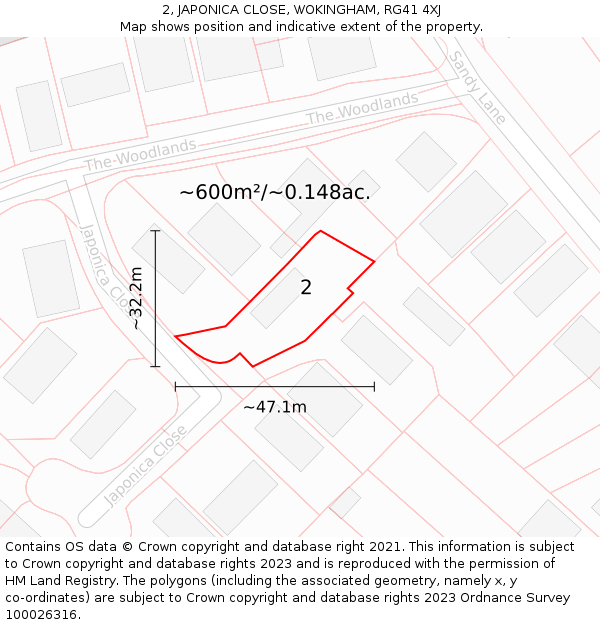 2, JAPONICA CLOSE, WOKINGHAM, RG41 4XJ: Plot and title map