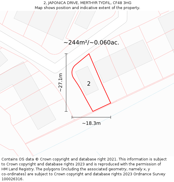 2, JAPONICA DRIVE, MERTHYR TYDFIL, CF48 3HG: Plot and title map