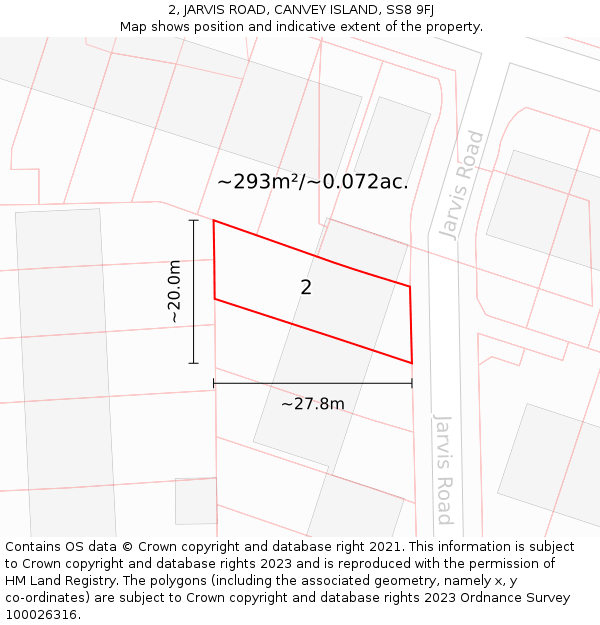 2, JARVIS ROAD, CANVEY ISLAND, SS8 9FJ: Plot and title map