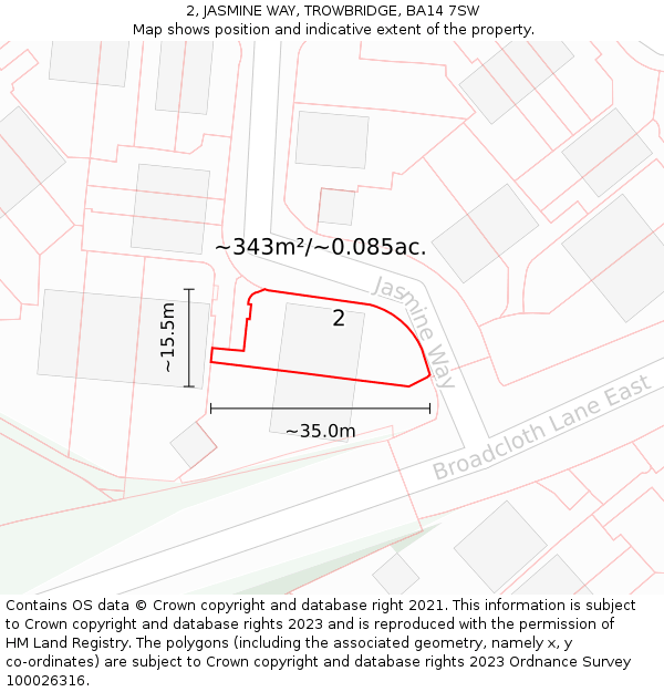 2, JASMINE WAY, TROWBRIDGE, BA14 7SW: Plot and title map