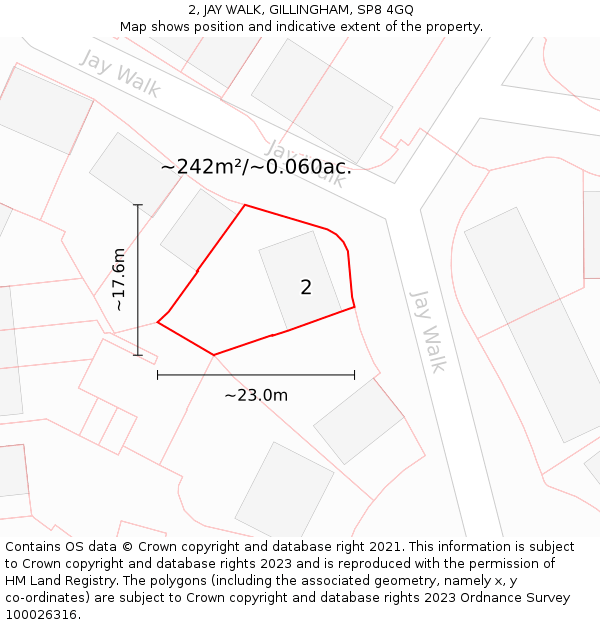 2, JAY WALK, GILLINGHAM, SP8 4GQ: Plot and title map