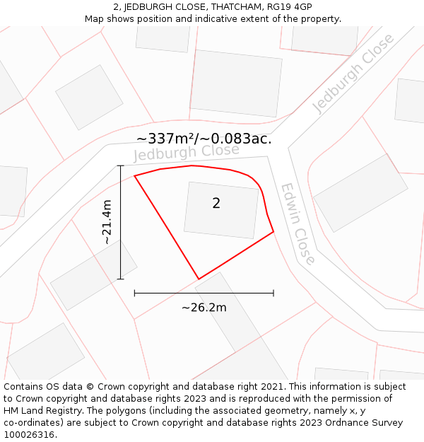 2, JEDBURGH CLOSE, THATCHAM, RG19 4GP: Plot and title map