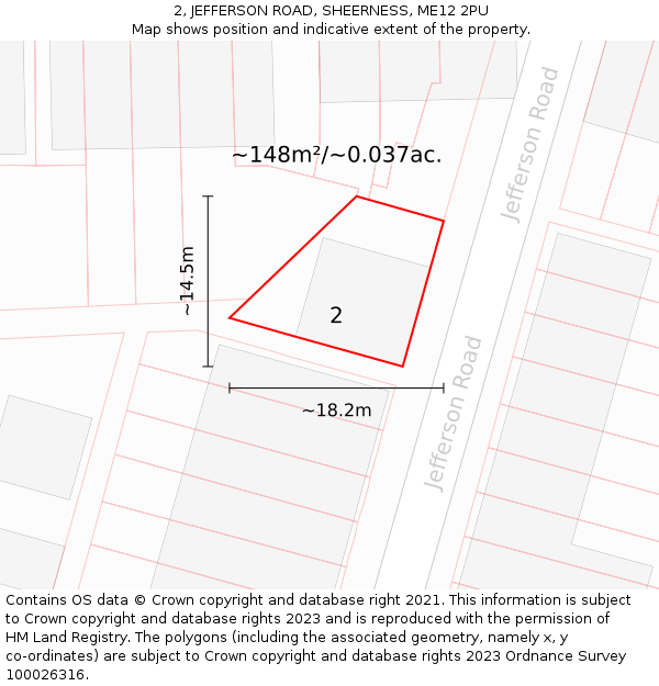 2, JEFFERSON ROAD, SHEERNESS, ME12 2PU: Plot and title map