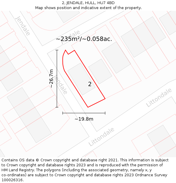 2, JENDALE, HULL, HU7 4BD: Plot and title map