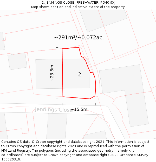 2, JENNINGS CLOSE, FRESHWATER, PO40 9XJ: Plot and title map