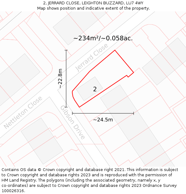 2, JERRARD CLOSE, LEIGHTON BUZZARD, LU7 4WY: Plot and title map