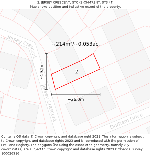 2, JERSEY CRESCENT, STOKE-ON-TRENT, ST3 4TJ: Plot and title map
