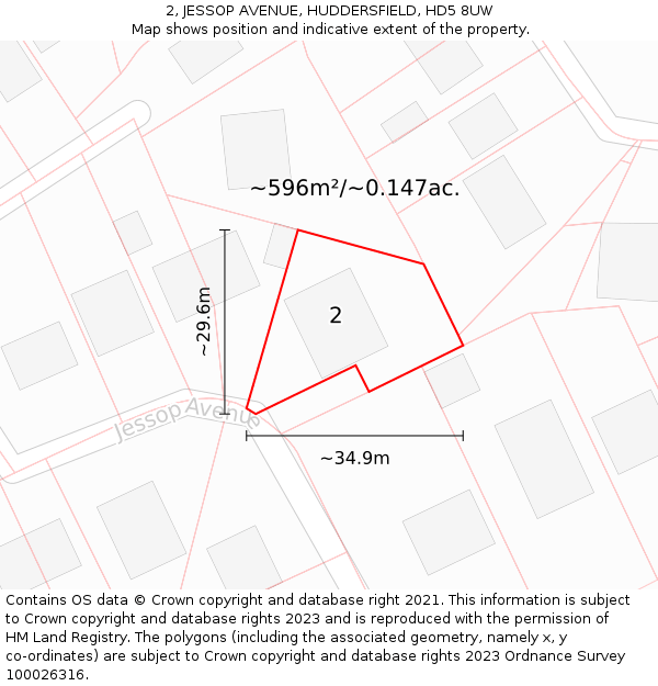 2, JESSOP AVENUE, HUDDERSFIELD, HD5 8UW: Plot and title map