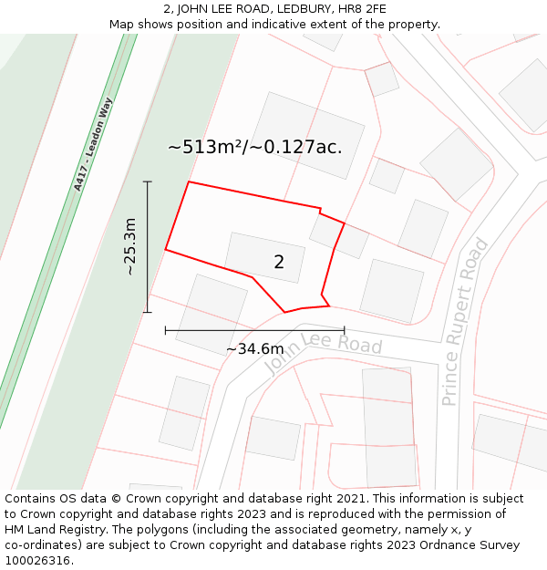 2, JOHN LEE ROAD, LEDBURY, HR8 2FE: Plot and title map